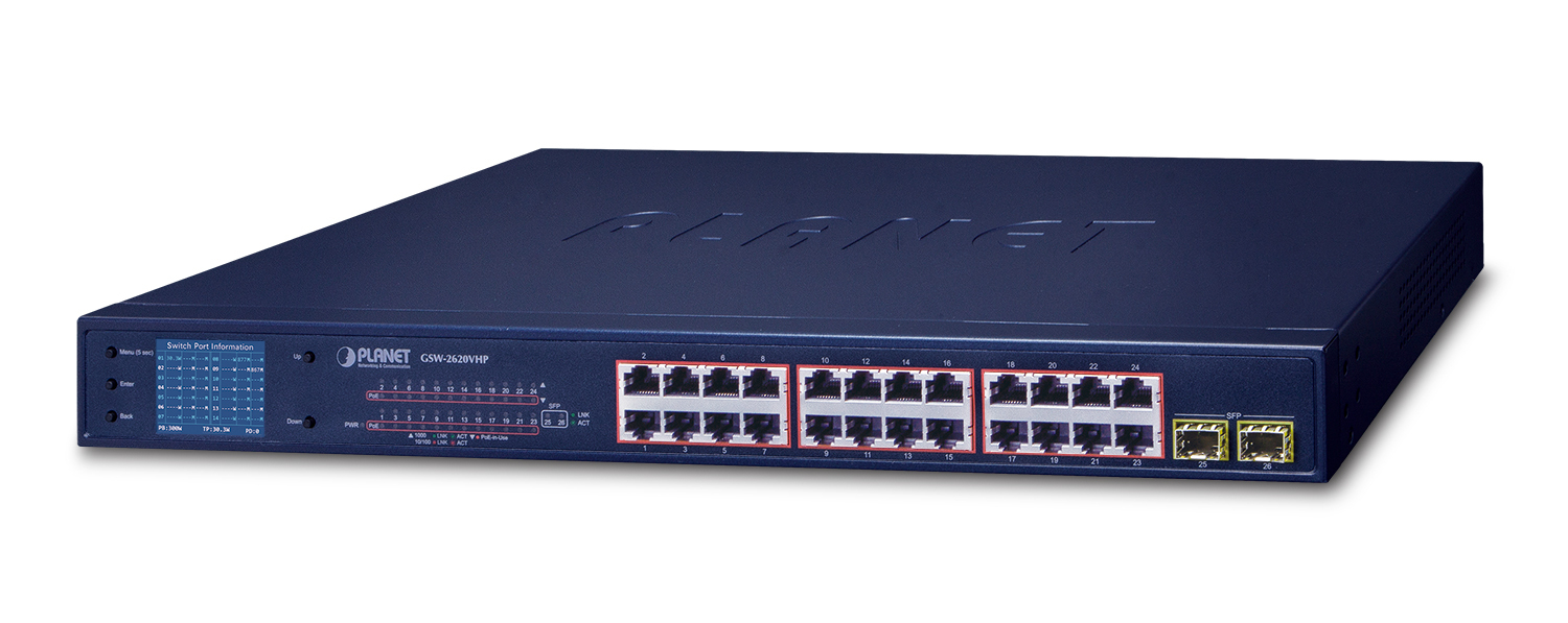 24Port 10/100/1000T 802.3at PoE + 2Port Gigabit SFP