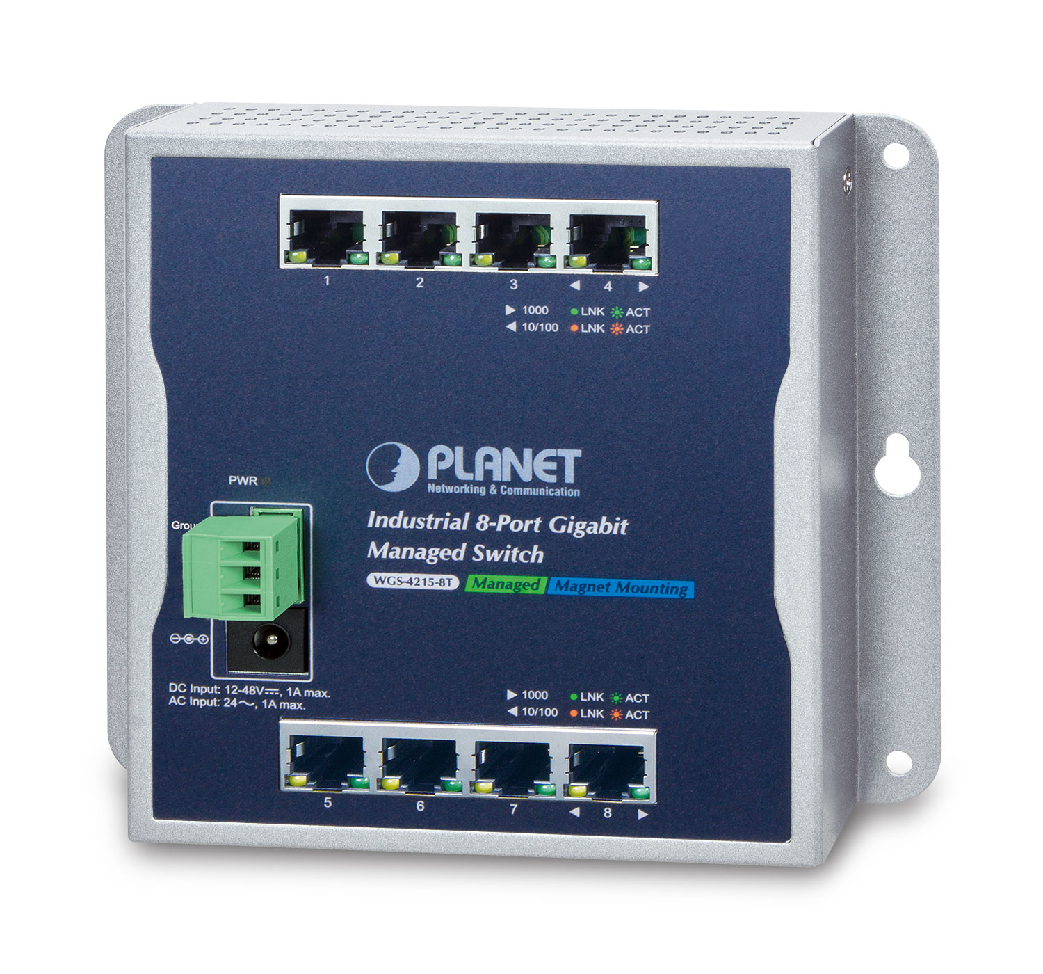 Industrial 8Port 10/100/1000T Wallmount Managed Switch, 800