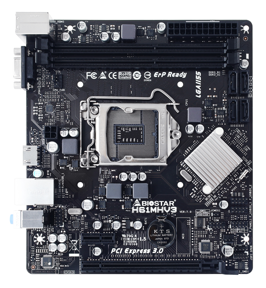 Biostar Intel H61, 4 x SATA II, Realtek RTL8111H, ALC897, 8 x USB 2.0