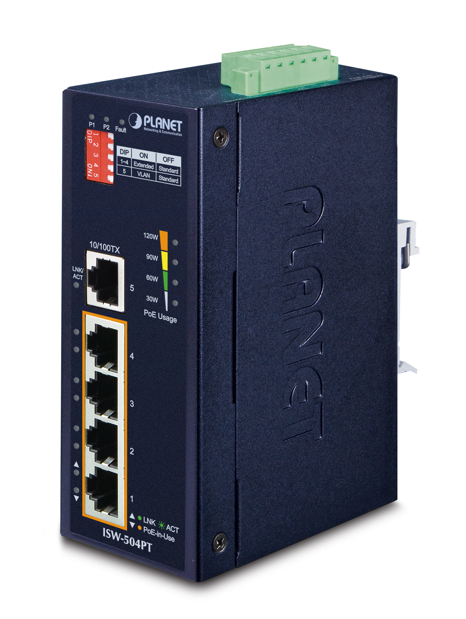 Industrial 5Port 10/100TX Switch with 4Port 802.3at